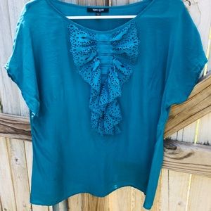 Daniel Rainn - Turquoise Shortsleeve Ruffle Blouse